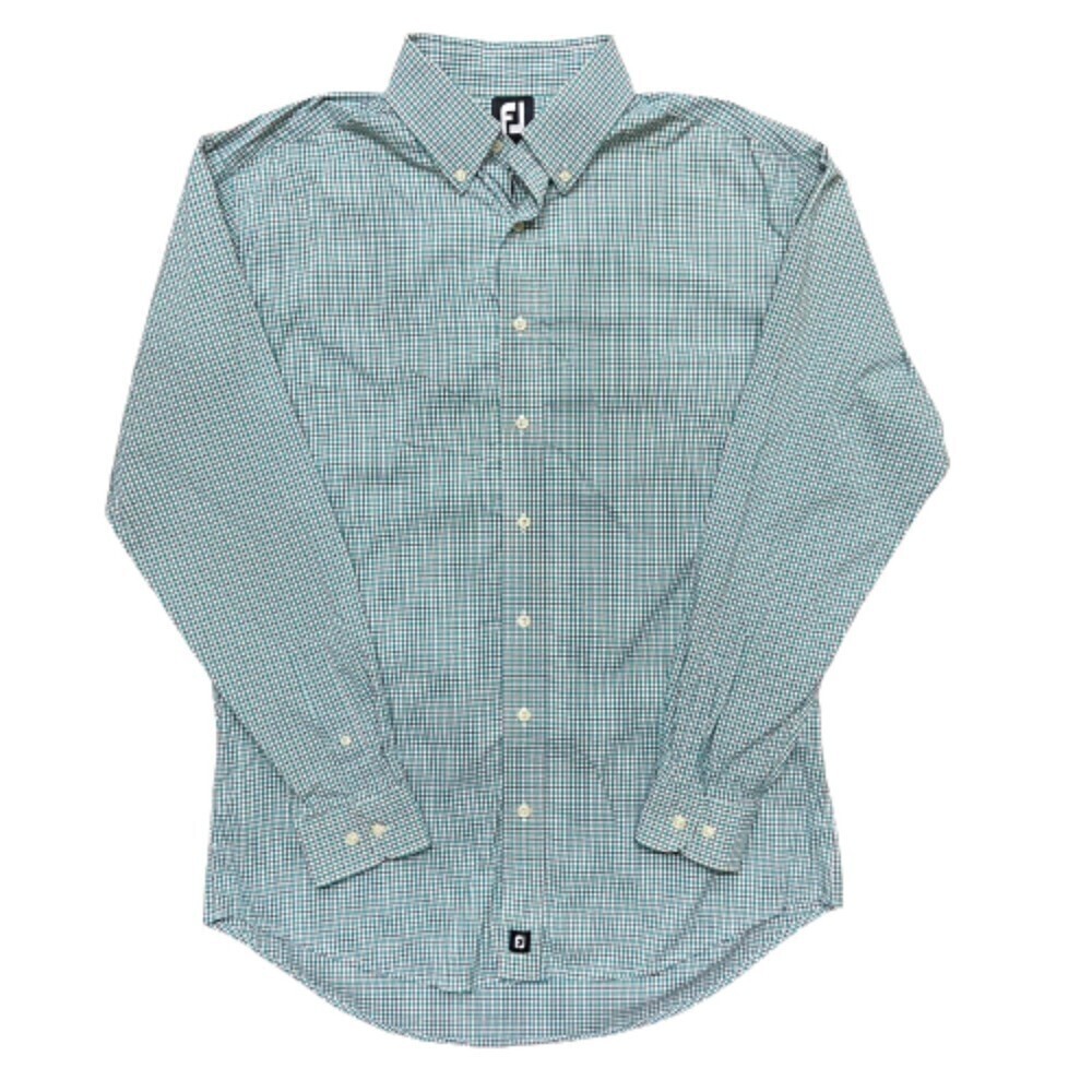 FootJoy Golf Checkered Green White Button Down Nylon Shirt Men's Size Large